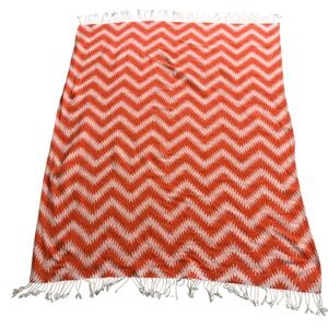 Roca Home Orange Chevron‎ Zig Zag Fringe Throw Blanket Made in Portugal 56x44"